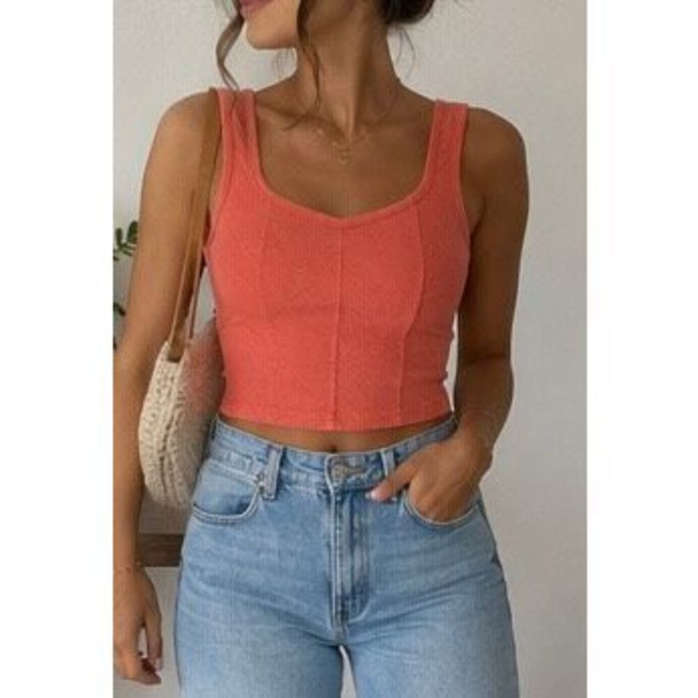 Aerie Ribbed Corset Crop Tank Top XS Coral Peach Fitted Y2K